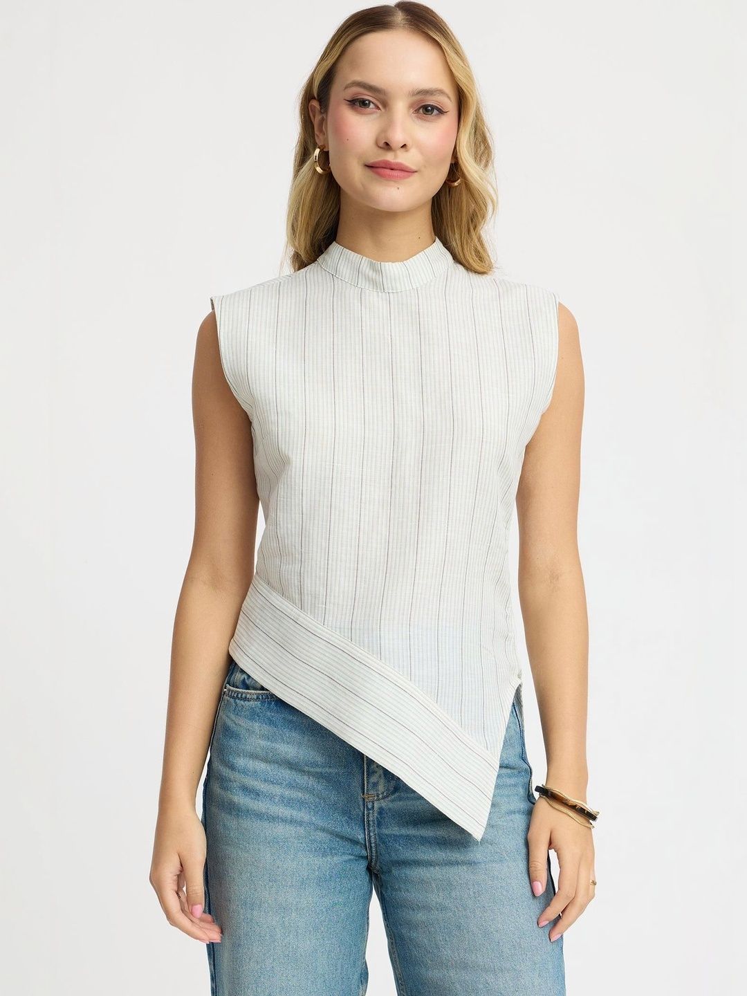 Striped Sleeveless Cotton Top Virgio Cotton High Neck Striped Top