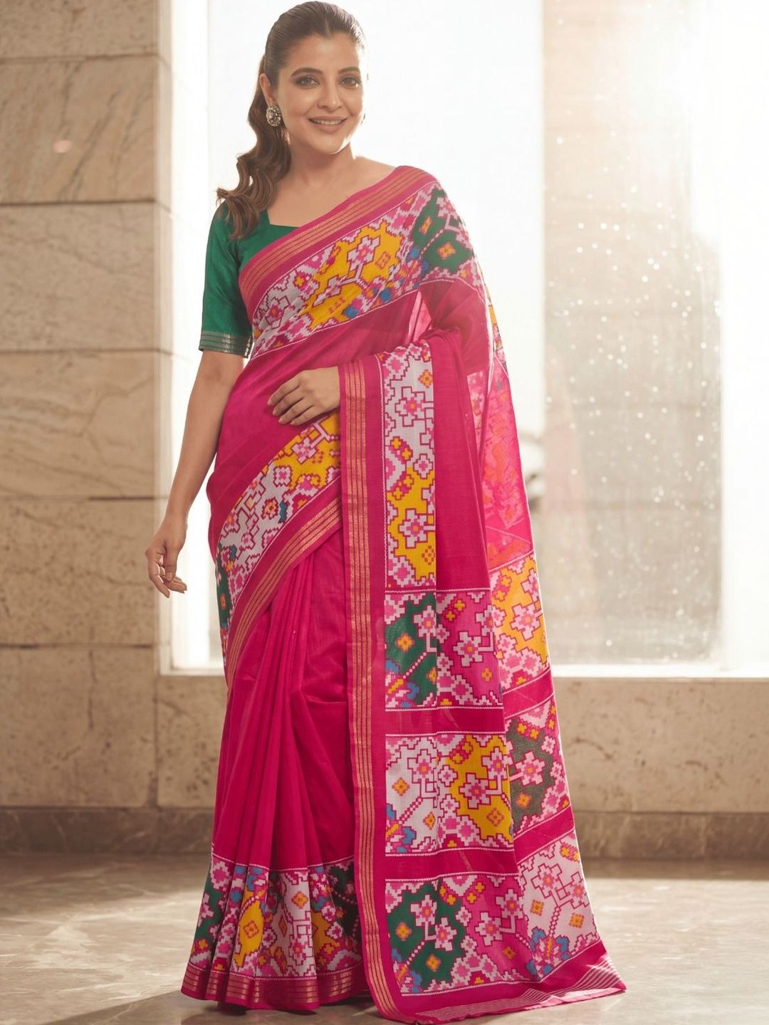 Sangria Ethnic Motifs Zari Silk Blend Handloom Patola Saree