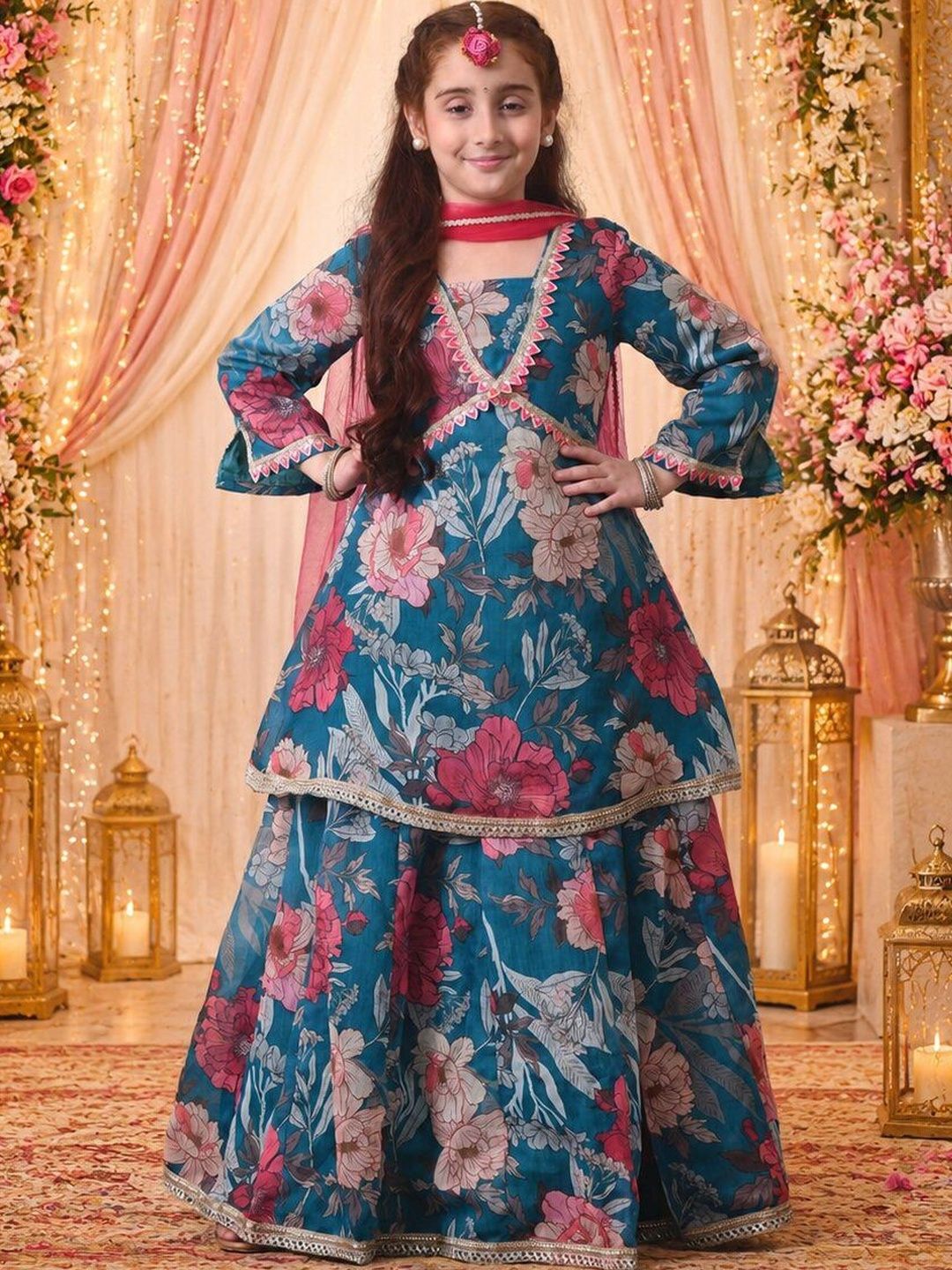 House of Pataudi Girls Printed Ready to Wear Lehenga & Blouse With Dupatta