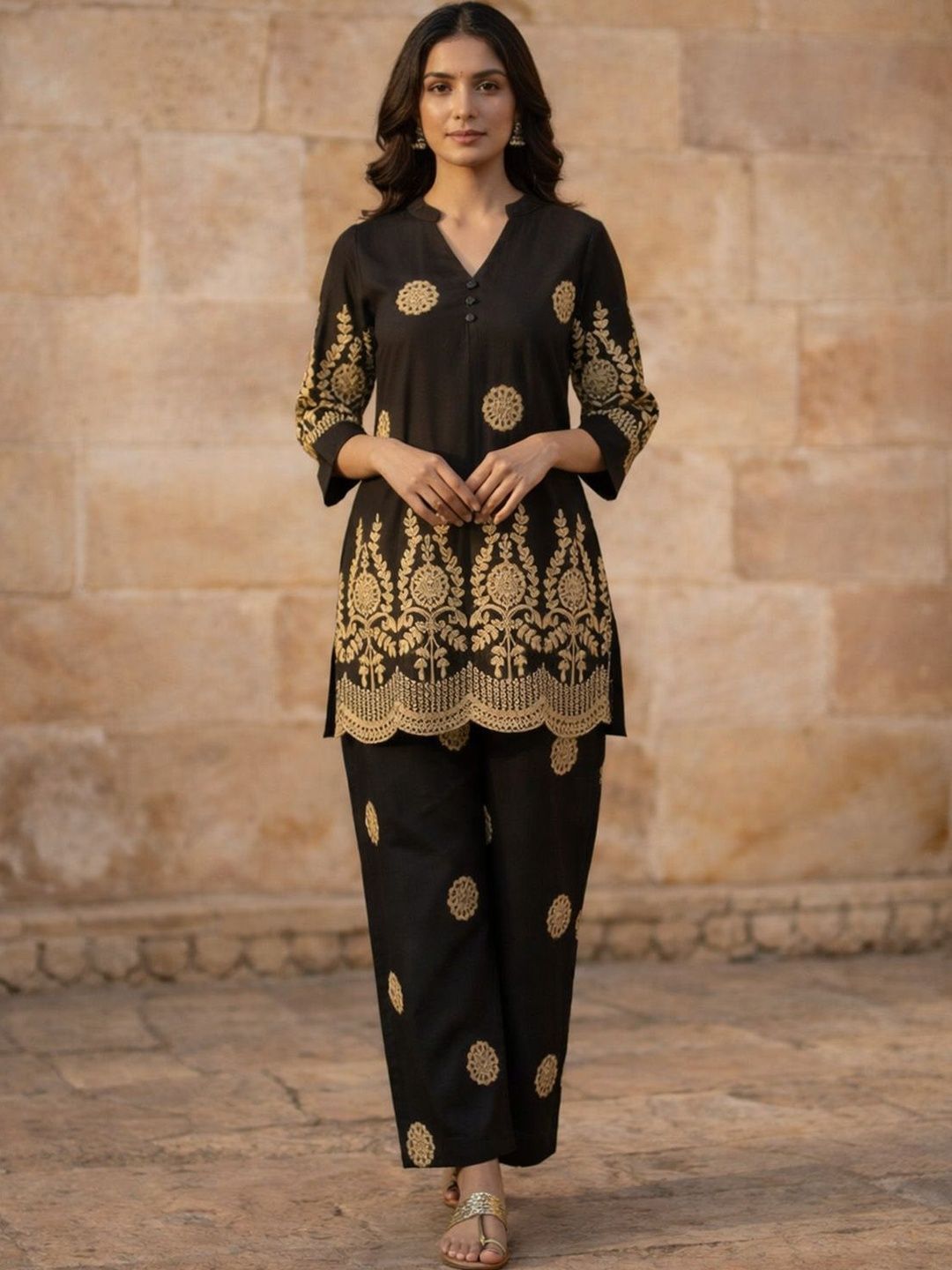 Sun Fashion And Lifestyle Embroidered Tunic with Trousers