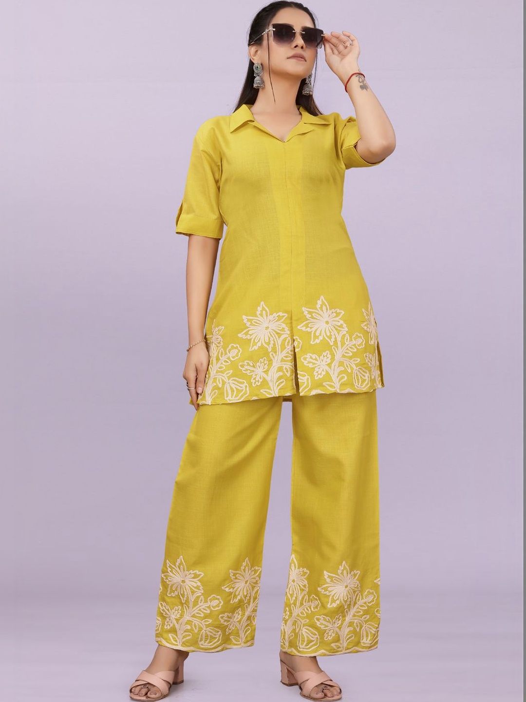 satyamfab Bohemian Embroidered Shirt with Palazzos