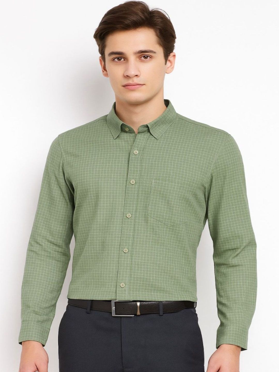 Officer Choice Comfort Slim Fit Checked Button-Down Collar Cotton Shirt