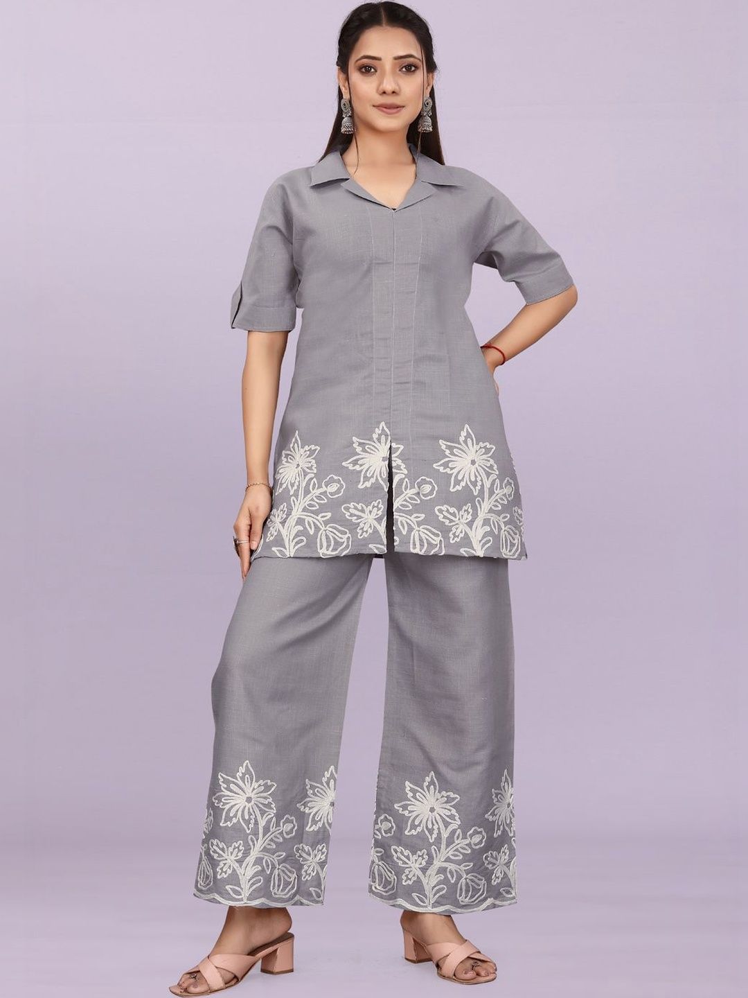 satyamfab Floral Embroidered Top with Palazzos
