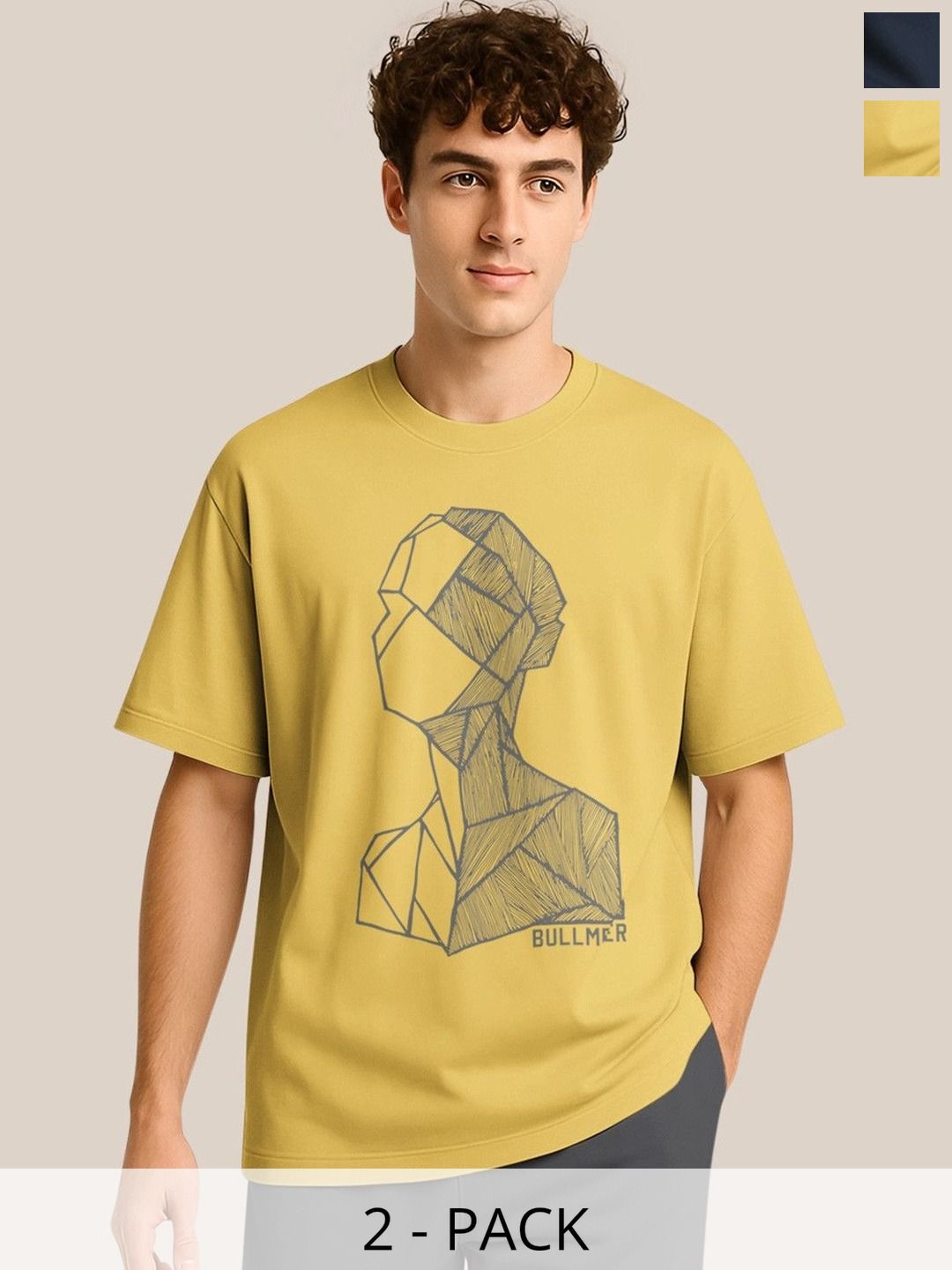 BULLMER Pack Of 2 Graphic Printed Crew Neck Drop Shoulder Oversized T-shirts