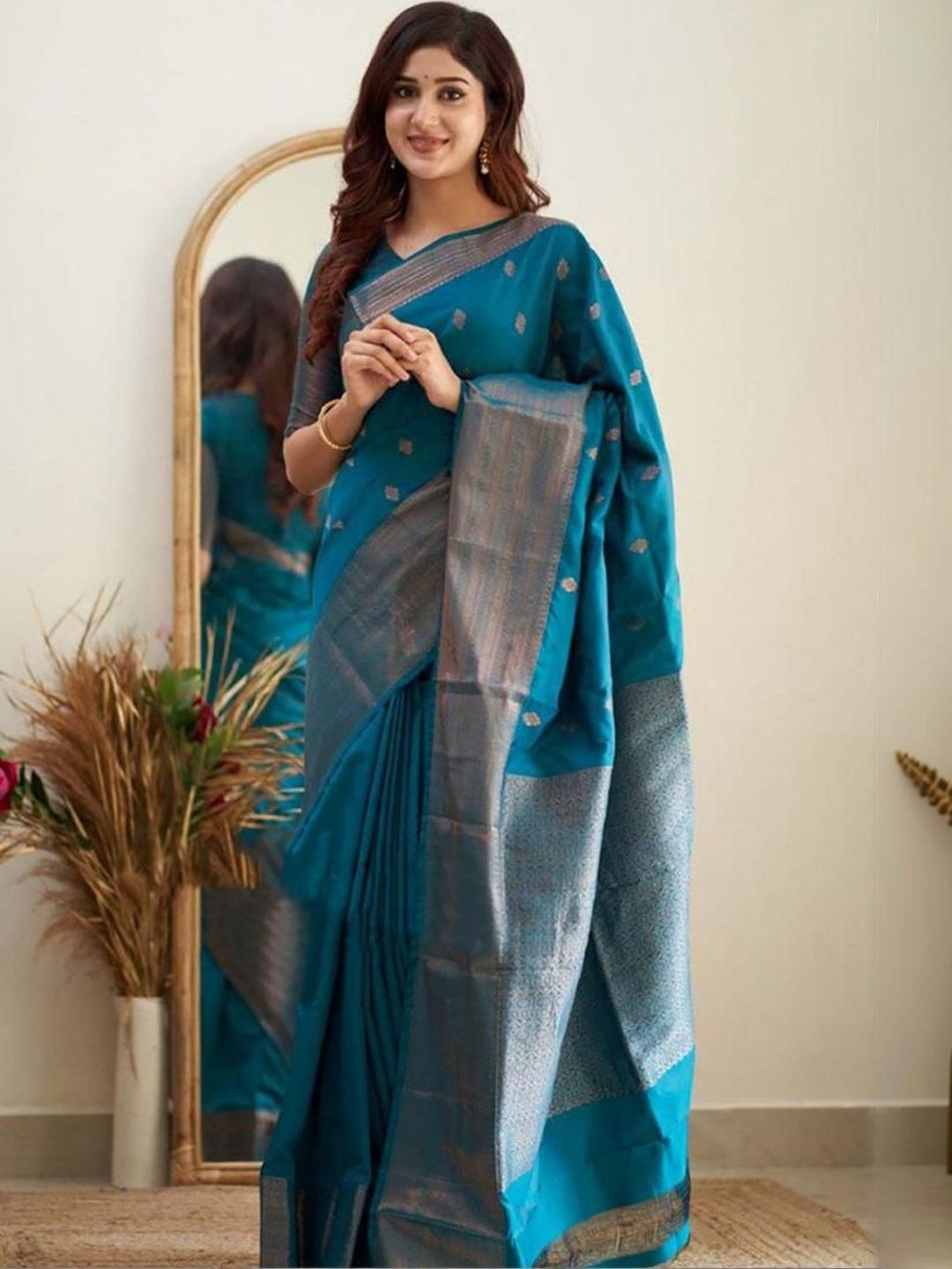 Anouk Woven Design Zari Silk Blend Handloom Mysore Silk Saree