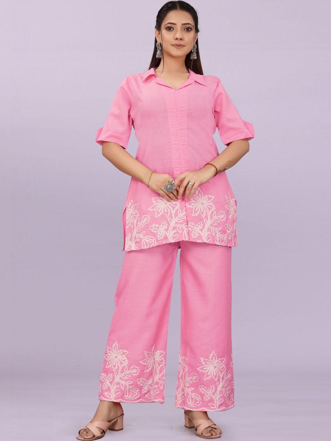 satyamfab Floral Embroidered Tunic with Palazzos