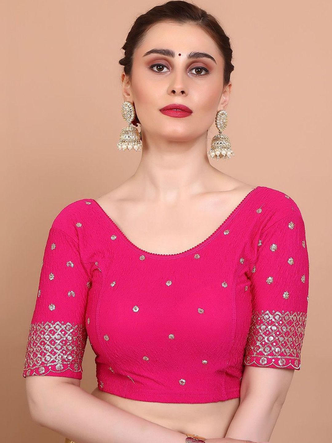 SALWAR STUDIO SALWAR STUDIO Lycra Round Neck Saree Blouse