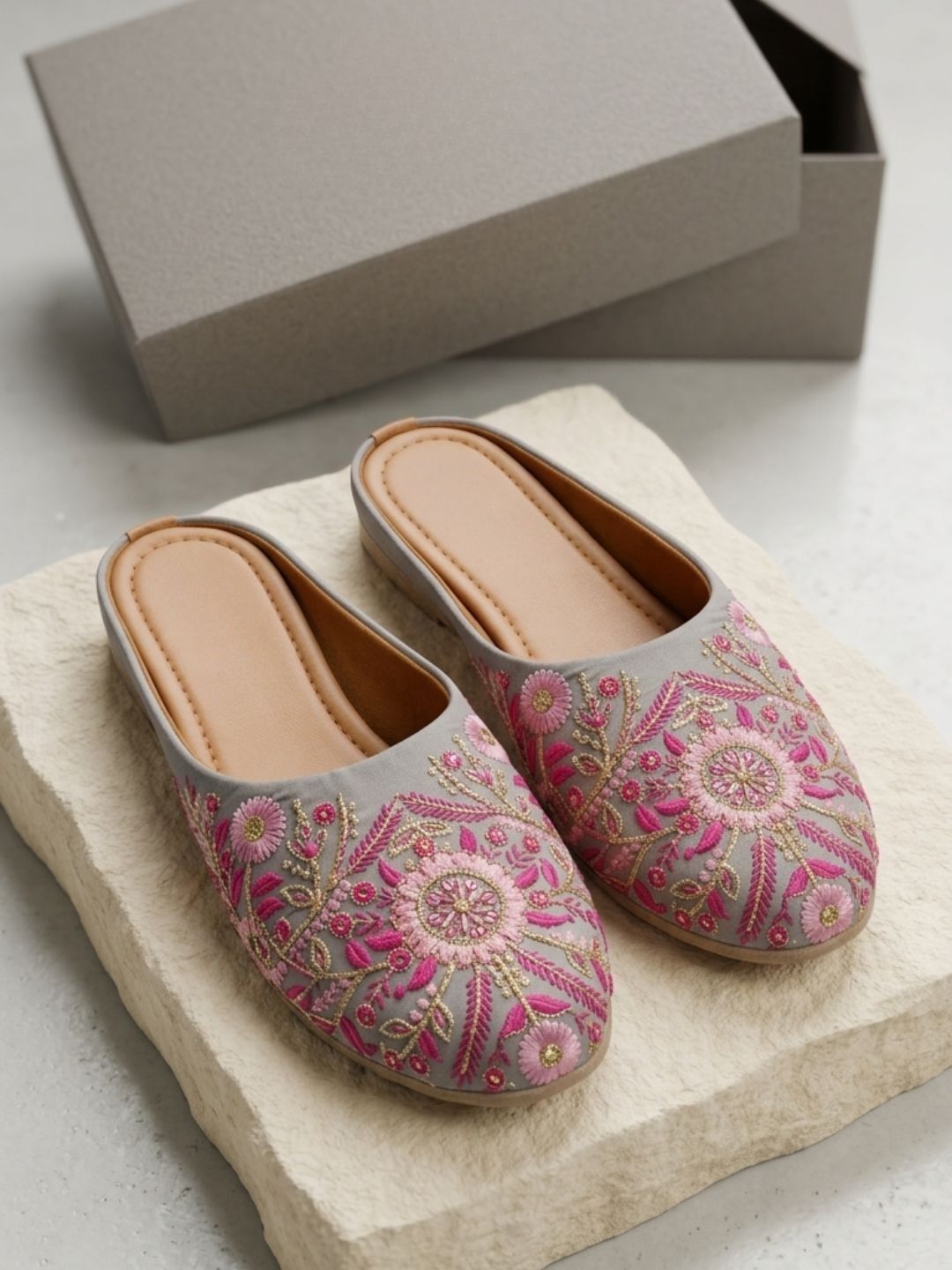 Anouk Embellished Party Mules with Embroidered Flats