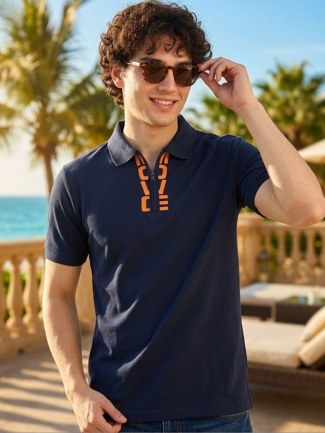 HERE&NOW Men Typography Printed Polo Collar Antimicrobial T-shirt