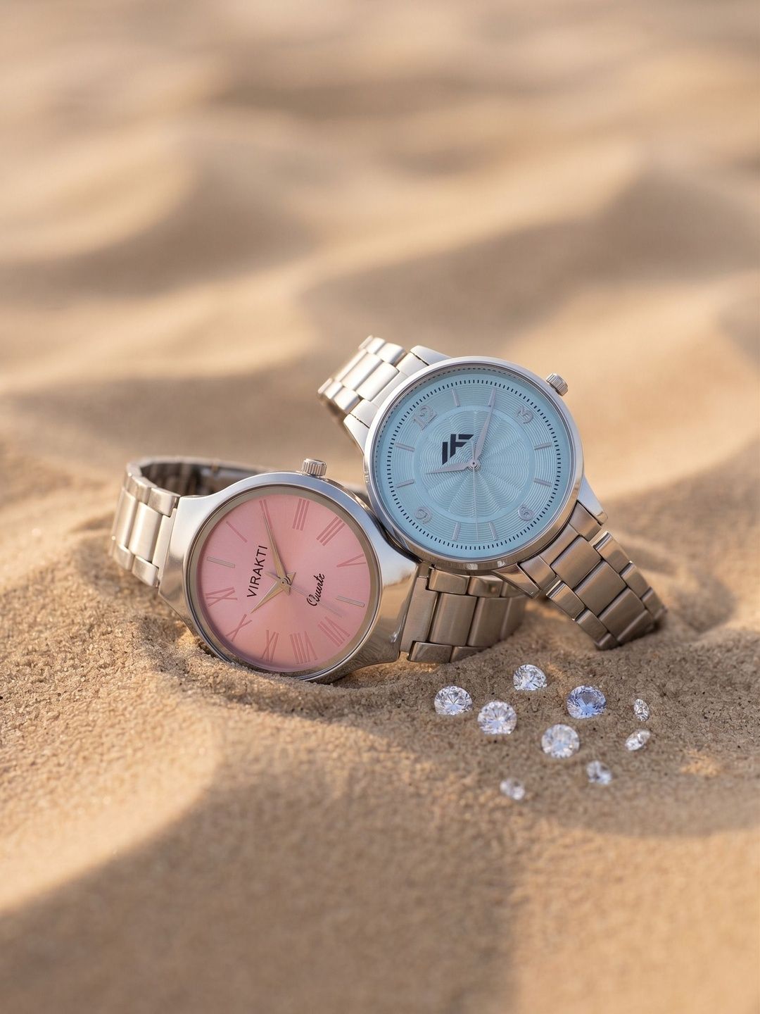VIRAKTI Women Dial & Stainless Steel Bracelet Style Straps Analogue Watch SAT-03-PINK-G-53-BLUE-COMBO VIR