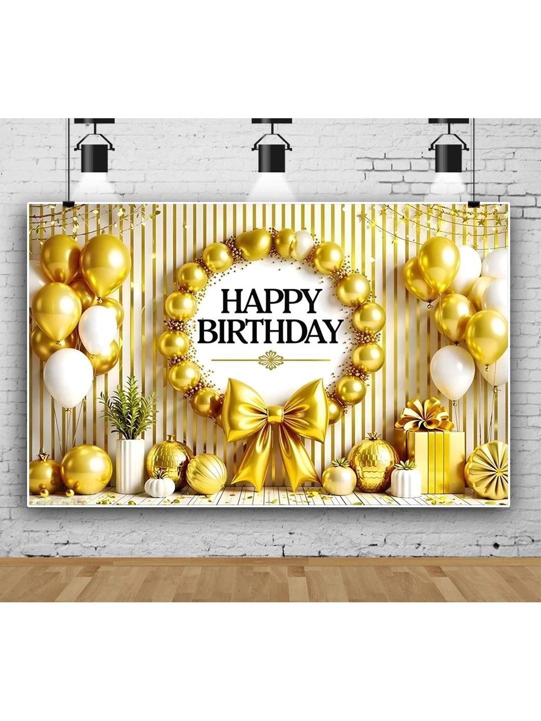 ASHU CREATION Yellow & White Printed Backdrop Decoration