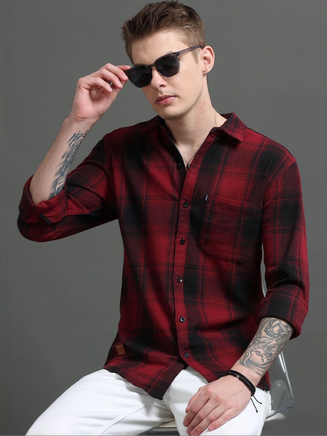Rope Men Classic Slim Fit Checked Casual Shirt
