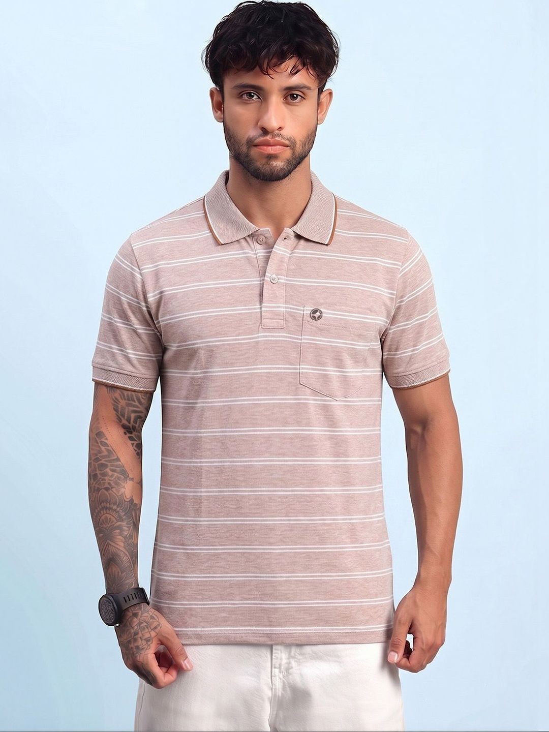 LUX NITRO Men Striped Polo Collar Anti Odour Pockets T-shirt