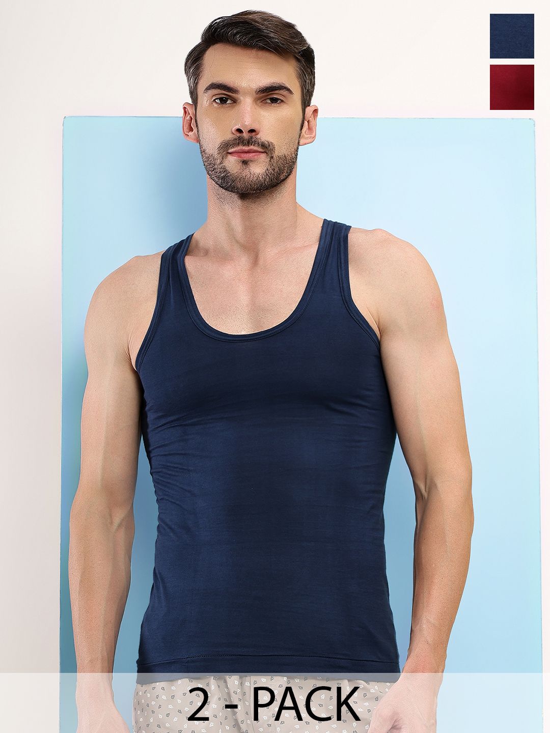 T.T. Pack Of 2 Sleeveless Assorted Pure Cotton Undershirt Innerwear Vests