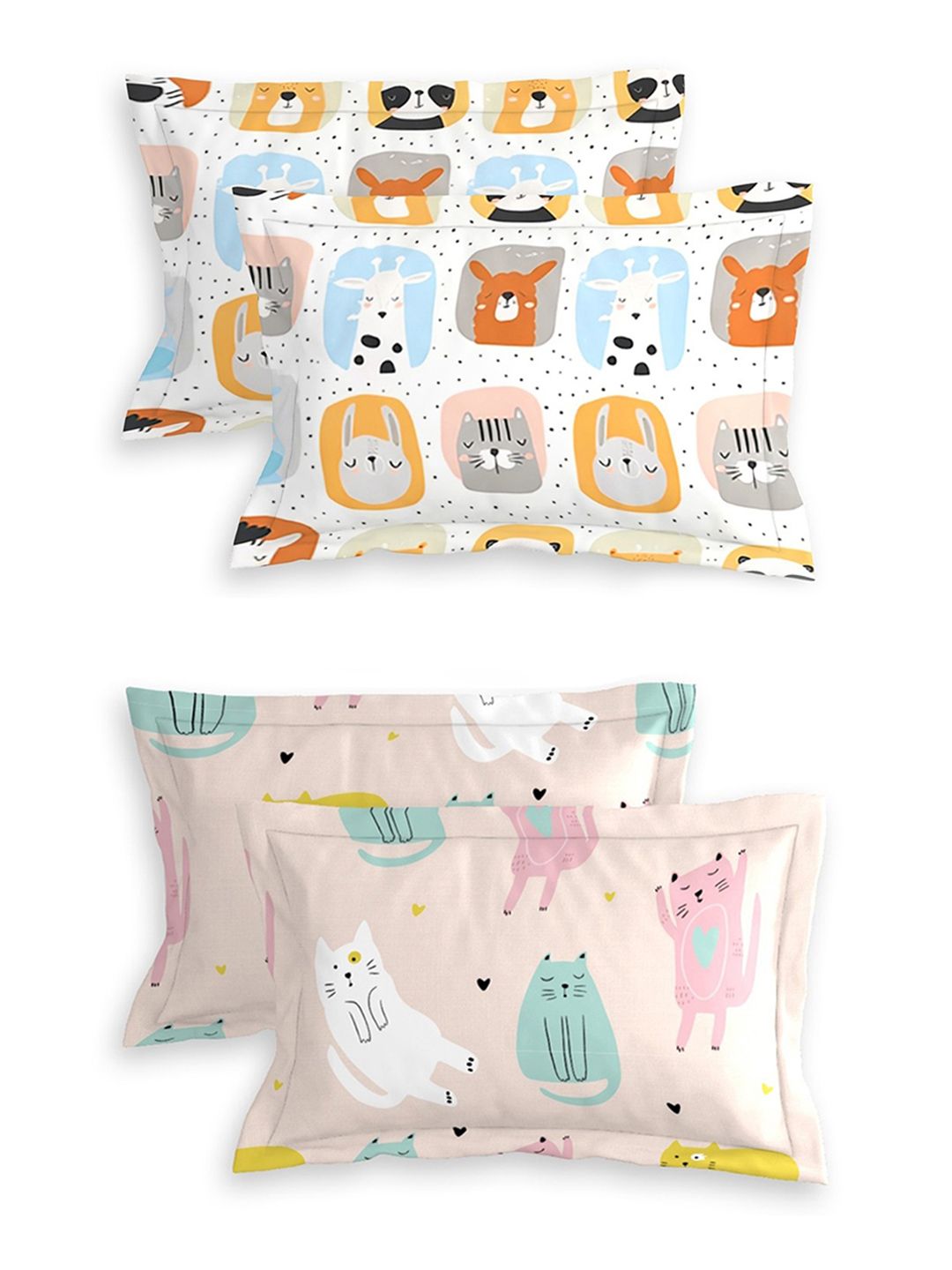 BREVARD BREVARD Green & Orange 4 Pieces Floral Pure Cotton Blend Rectangle Pillow Covers