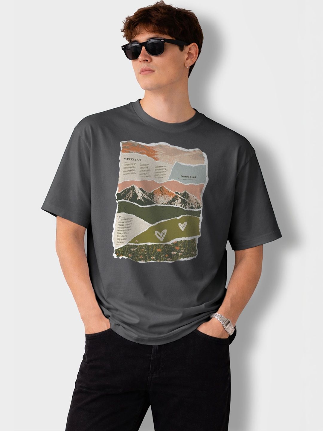 The Roadster Lifestyle Co Printed Cotton Round Neck Oversized Tshirts