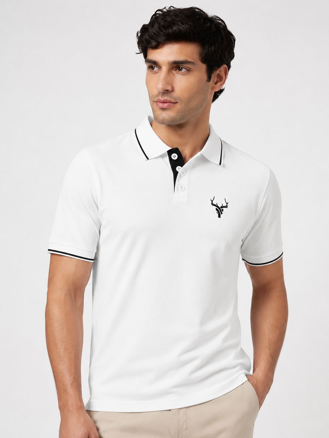 Warrior World Men Cotton Printed Polo Collar T-shirt