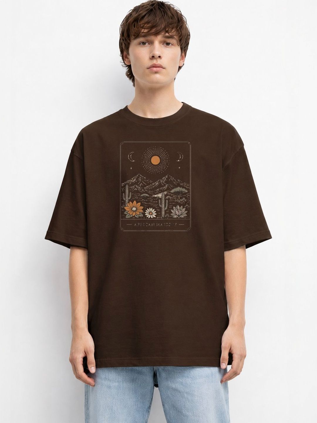 The Roadster Lifestyle Co Printed Cotton Round Neck Oversized Tshirts
