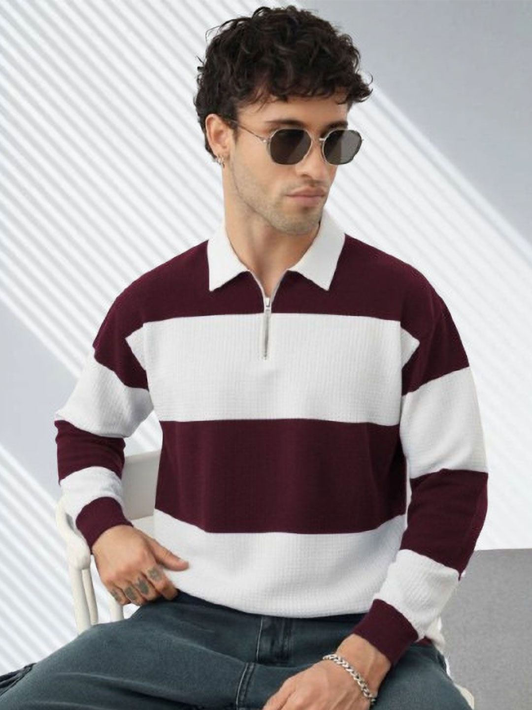 HOODLER Men Colourblocked Polo Collar T-shirt