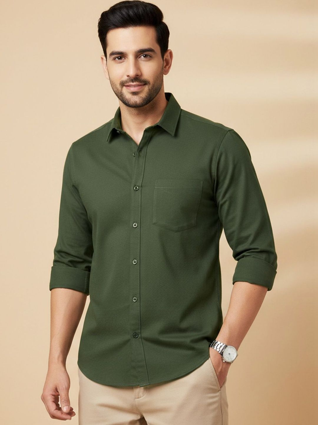 Color Bucket Men Classic Slim Fit Casual Shirt