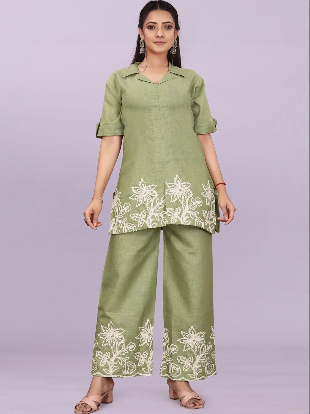 KALUDI FASHION Floral Embroidered Tunic with Palazzos