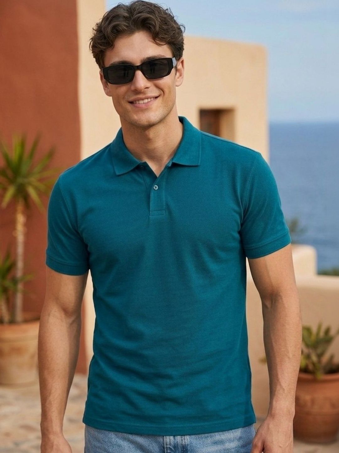 HERE&NOW Men Polo Collar Antimicrobial T-shirt