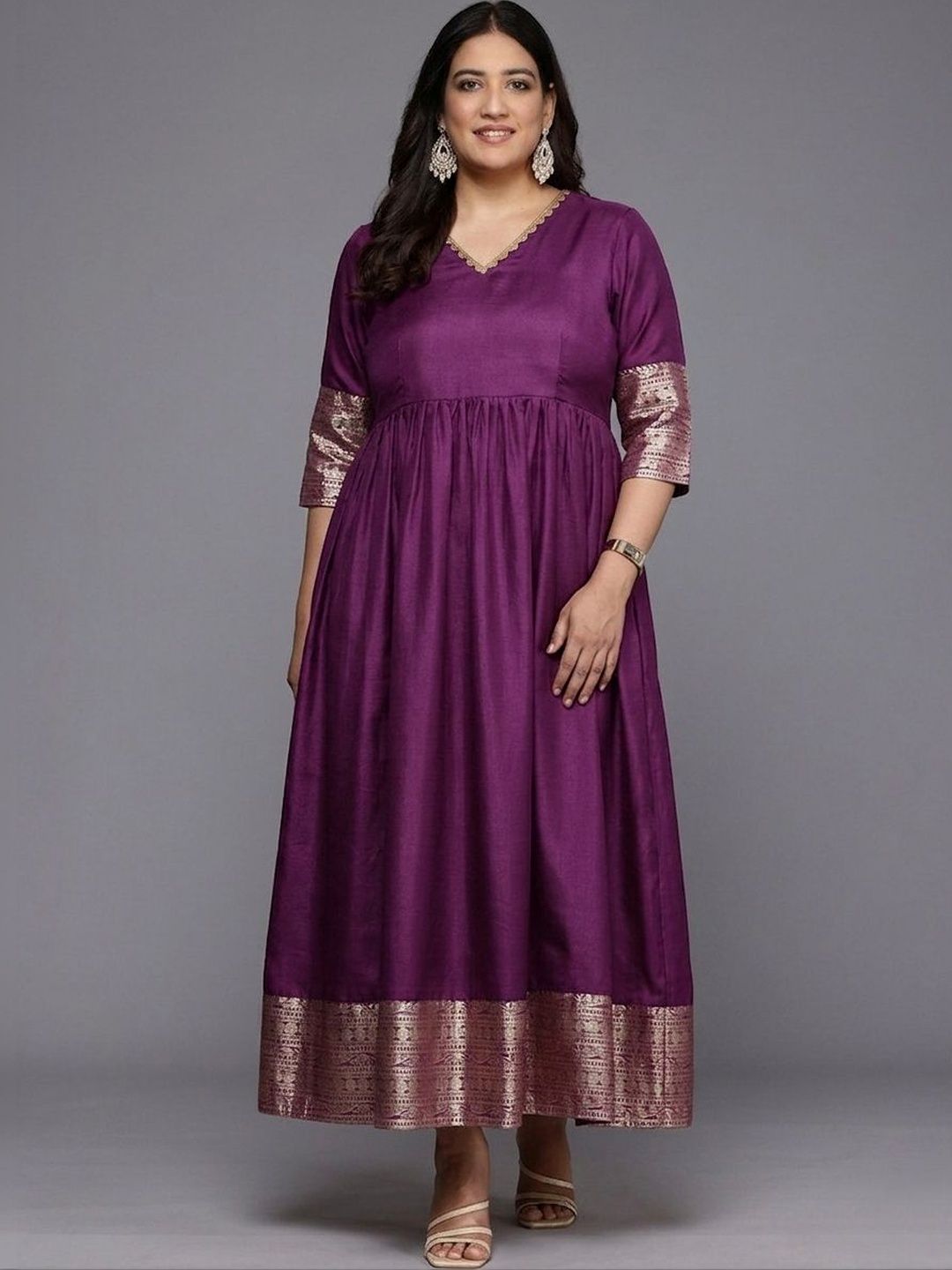 A PLUS BY AHALYAA Embellished V-Neck A-Line Ethnic Dresses