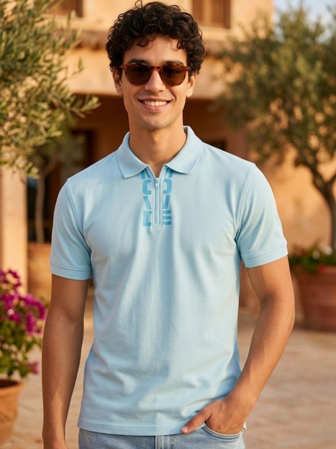 HERE&NOW Men Typography Printed Polo Collar Antimicrobial T-shirt