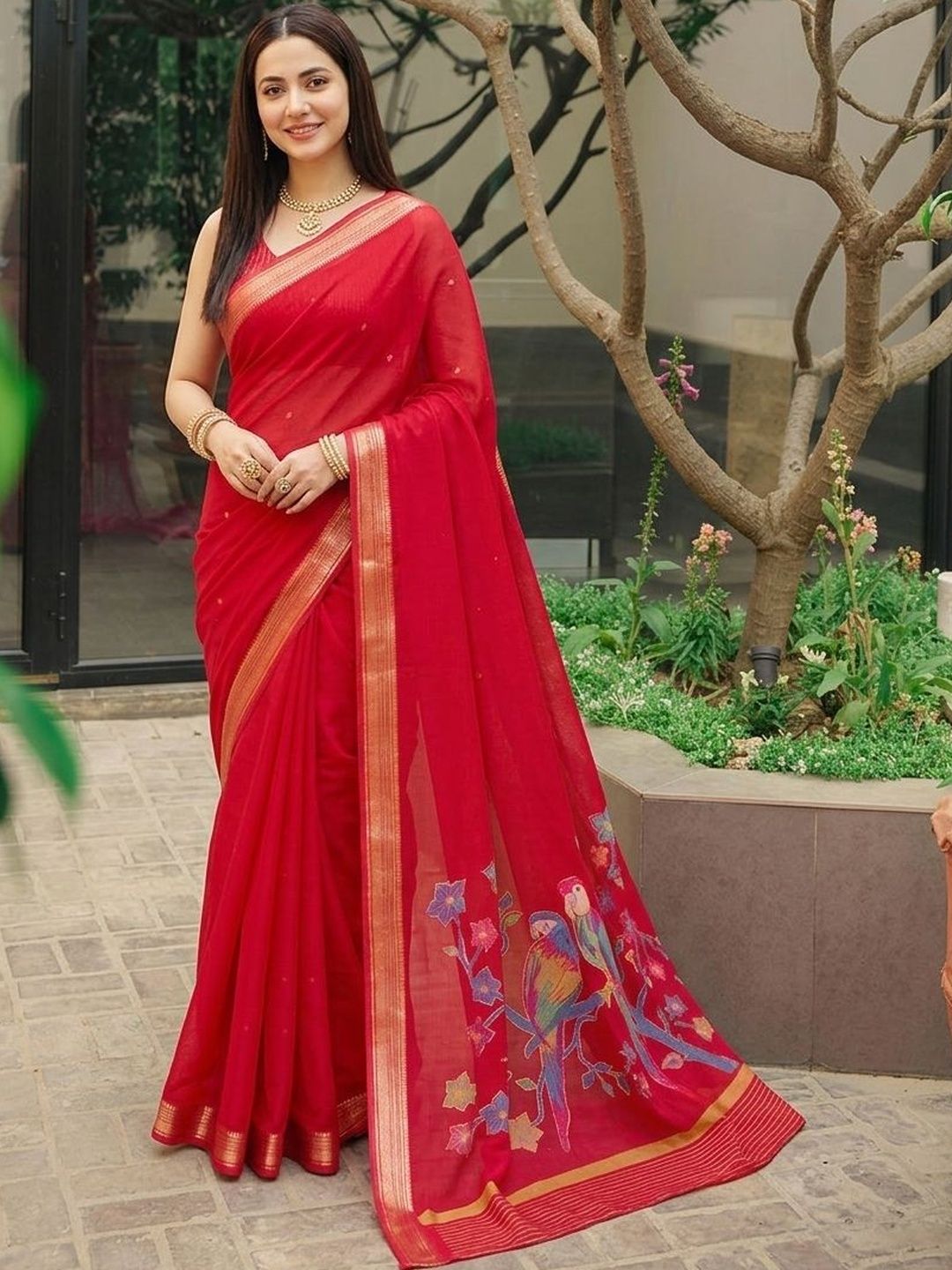 Sangria Ethnic Motifs Zari Pure Chiffon Designer Saree