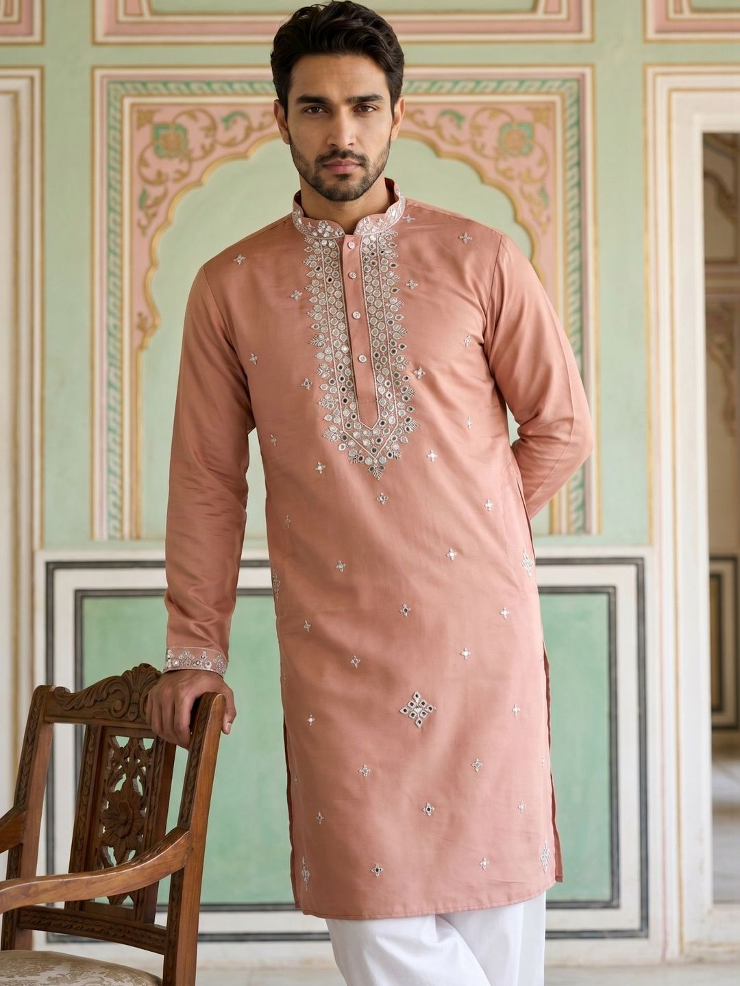 Jompers Men Embellished Mirror Work Kurta