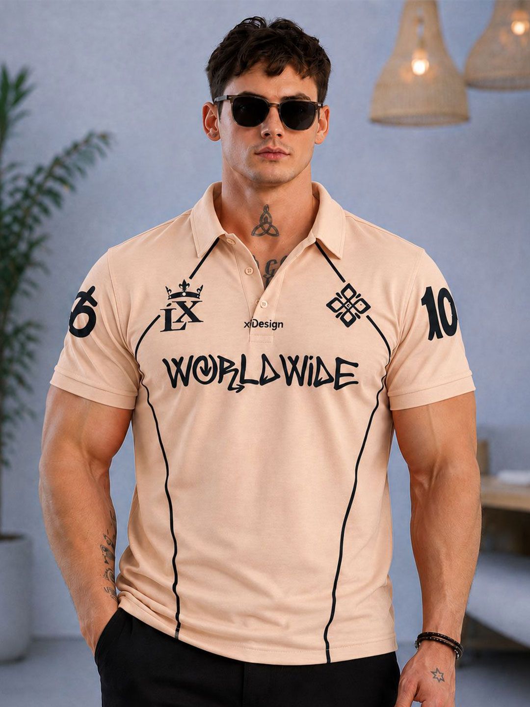 SCUBA Men Typography Printed Polo Collar Pockets T-shirt