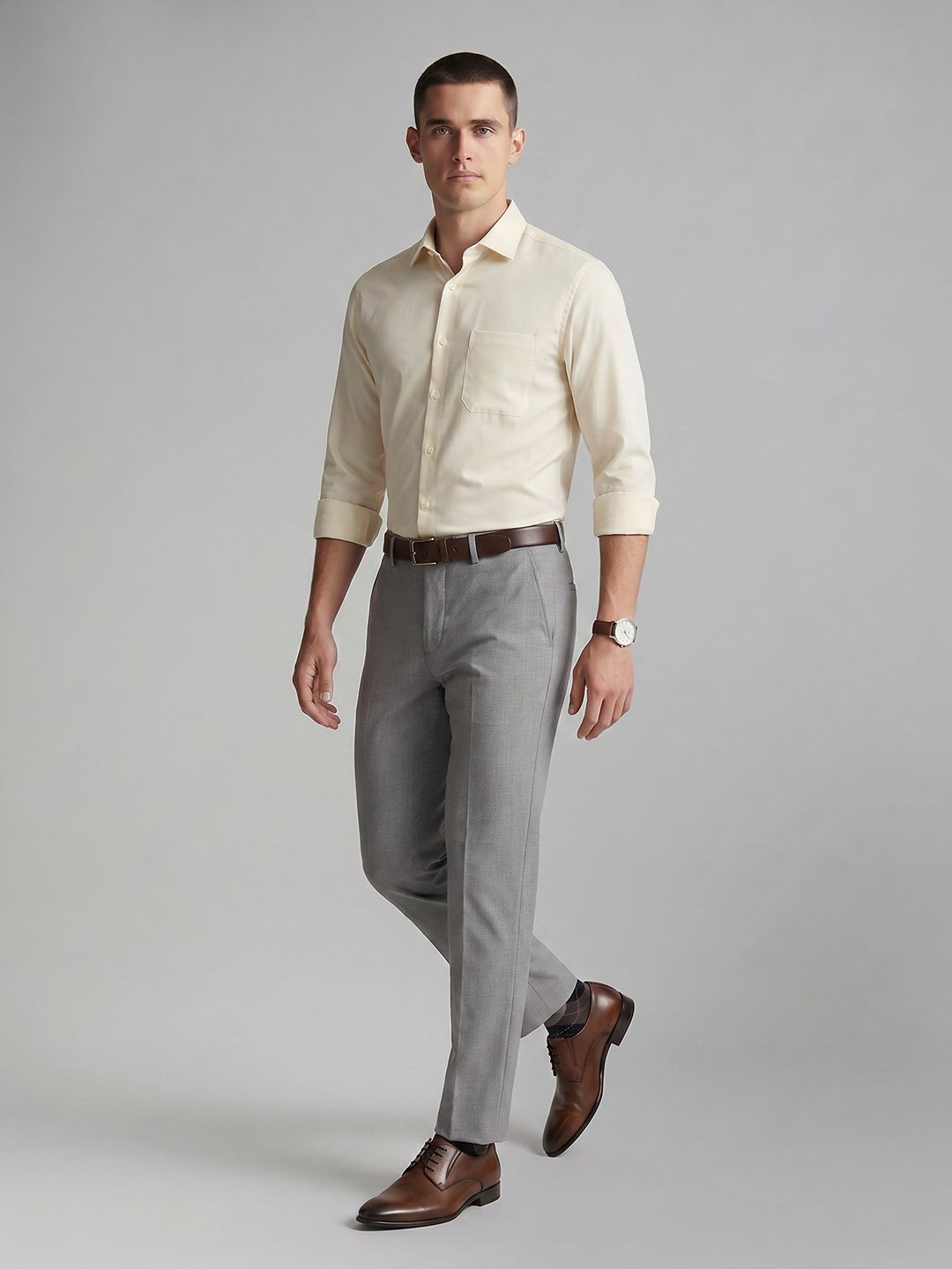 Louis Philippe Spread Collar Pure Cotton Formal Shirt
