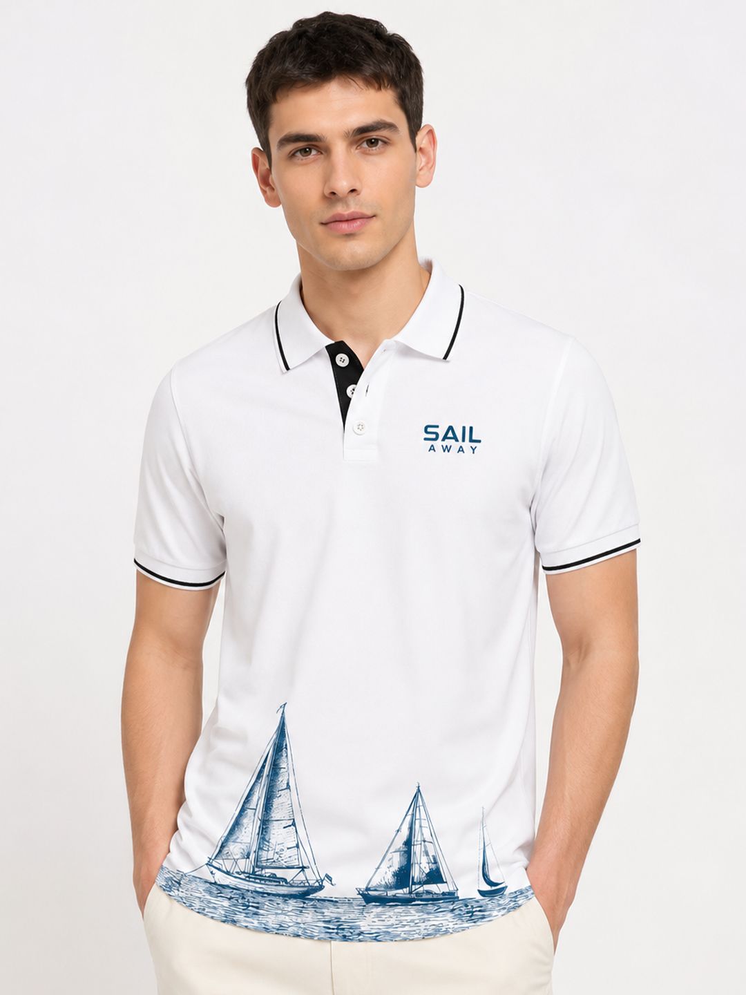 Warrior World Men Printed Polo Collar T-shirt