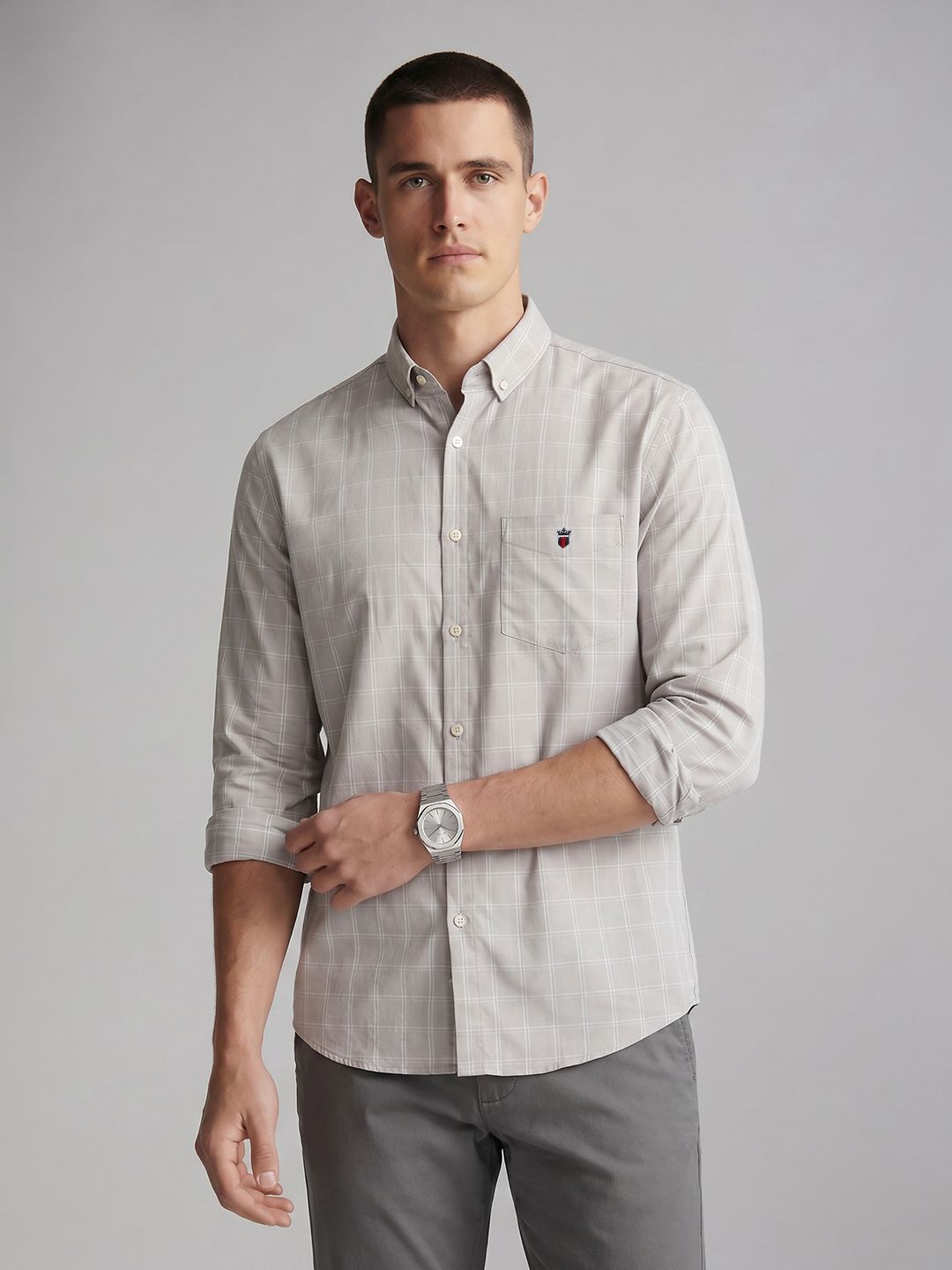 Louis Philippe Sport Louis Philippe Sport Men Slim Fit Windowpane Check Shirt Button Down Collar