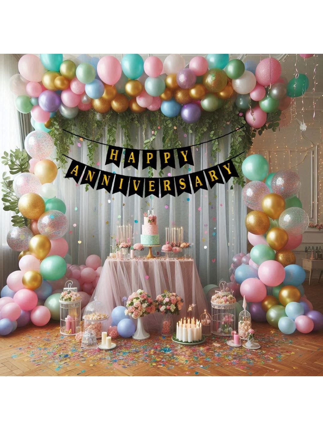 SKYWINS 59Pcs Green & Black Printed Anniversary Decor