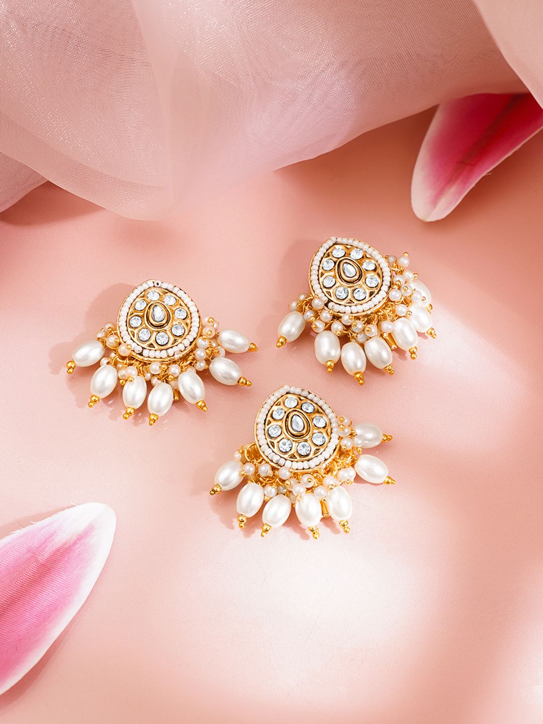 Rubans Rubans Women Set of 3 18K Gold Plated Kundan Pearl Hair Accessories