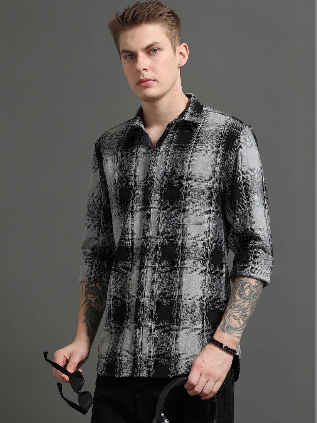 Rope Men Classic Slim Fit Checked Casual Shirt
