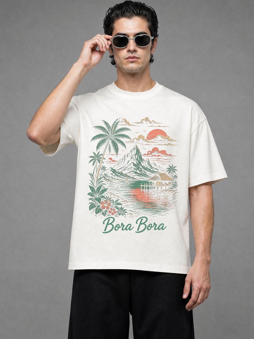 FARDA Unisex Printed Drop-Shoulder Sleeves T-shirt
