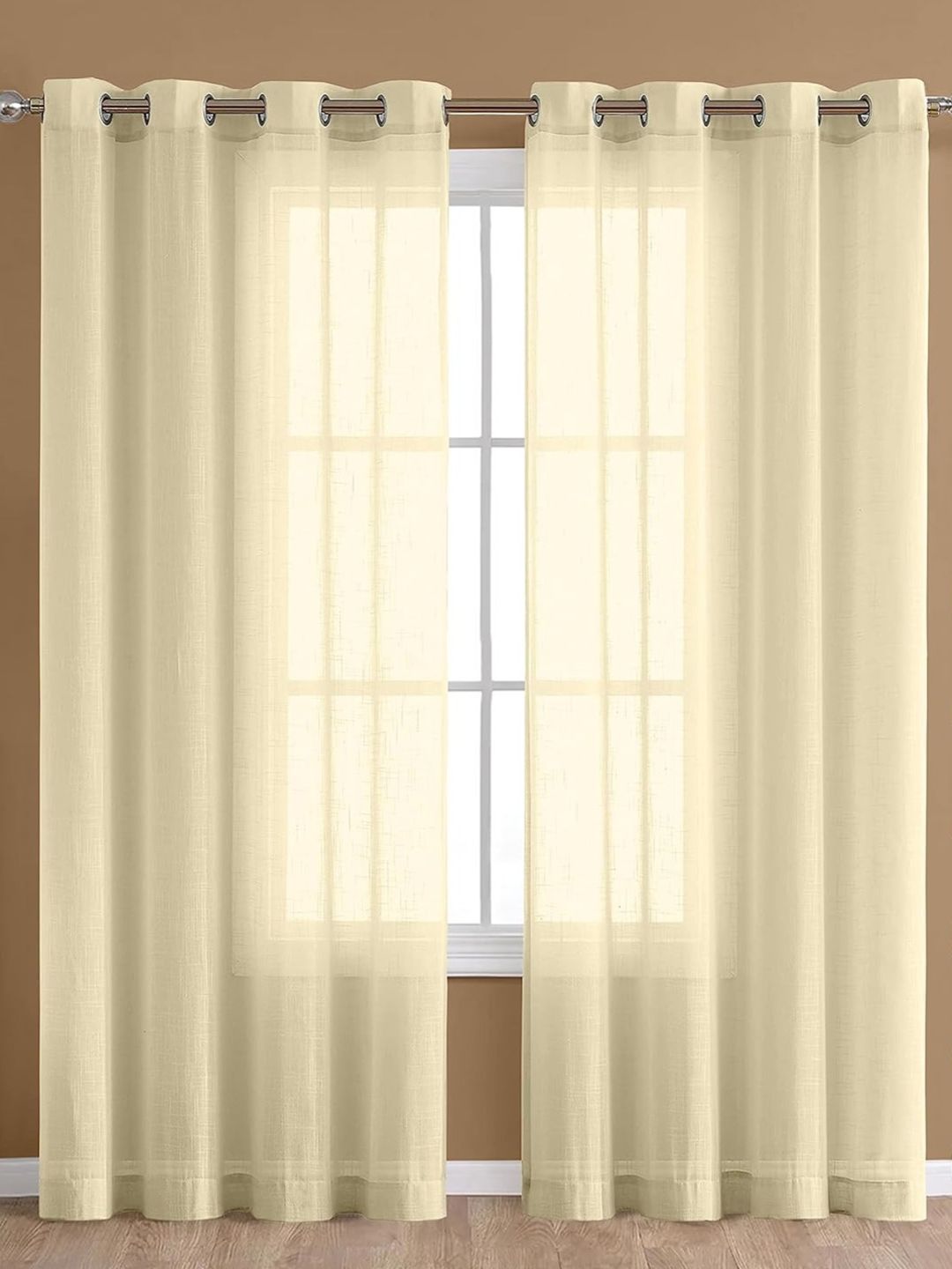 Vervique Vervique Cream-Coloured Set of 2 Floral Window Curtains and Sheers