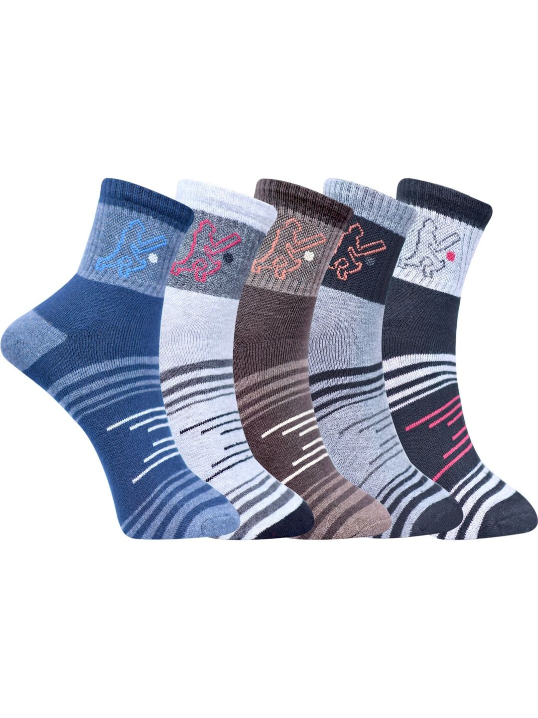 GARUN Men Pack of 5 Cotton Patterned Ankle Length Socks
