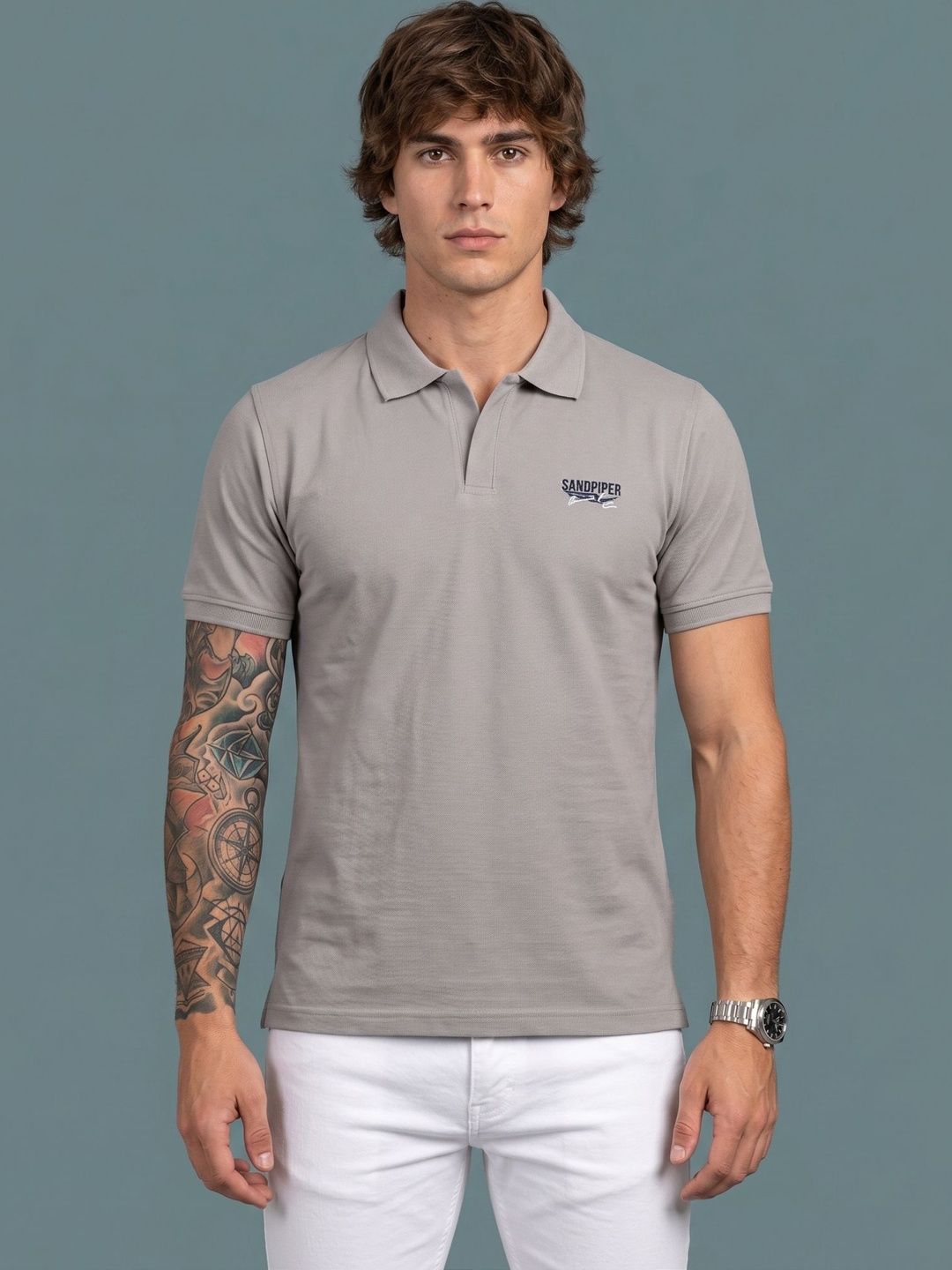 SANDPIPER Men Brand Logo Polo Collar T-shirt