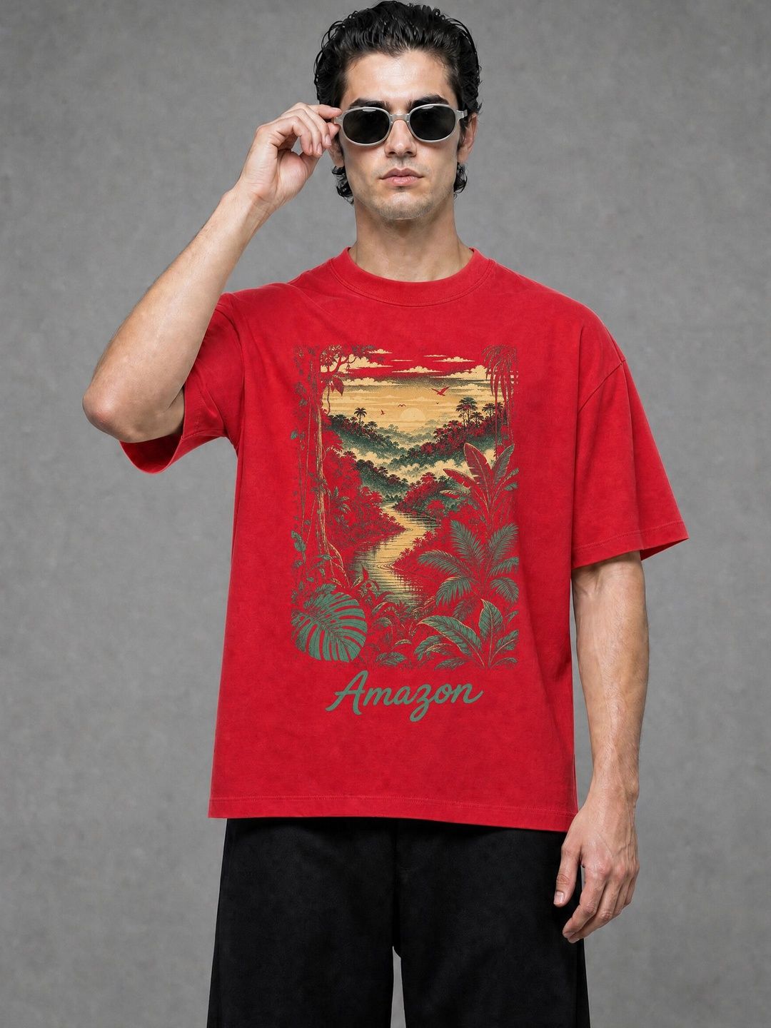 FARDA Unisex Printed Drop-Shoulder Sleeves T-shirt