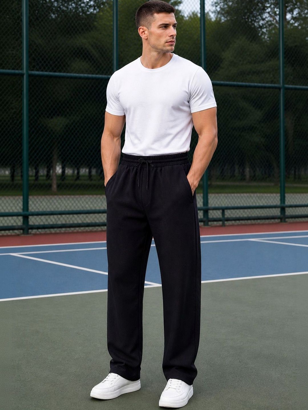 SZN Men Regular Fit Self Design Training Track Pants