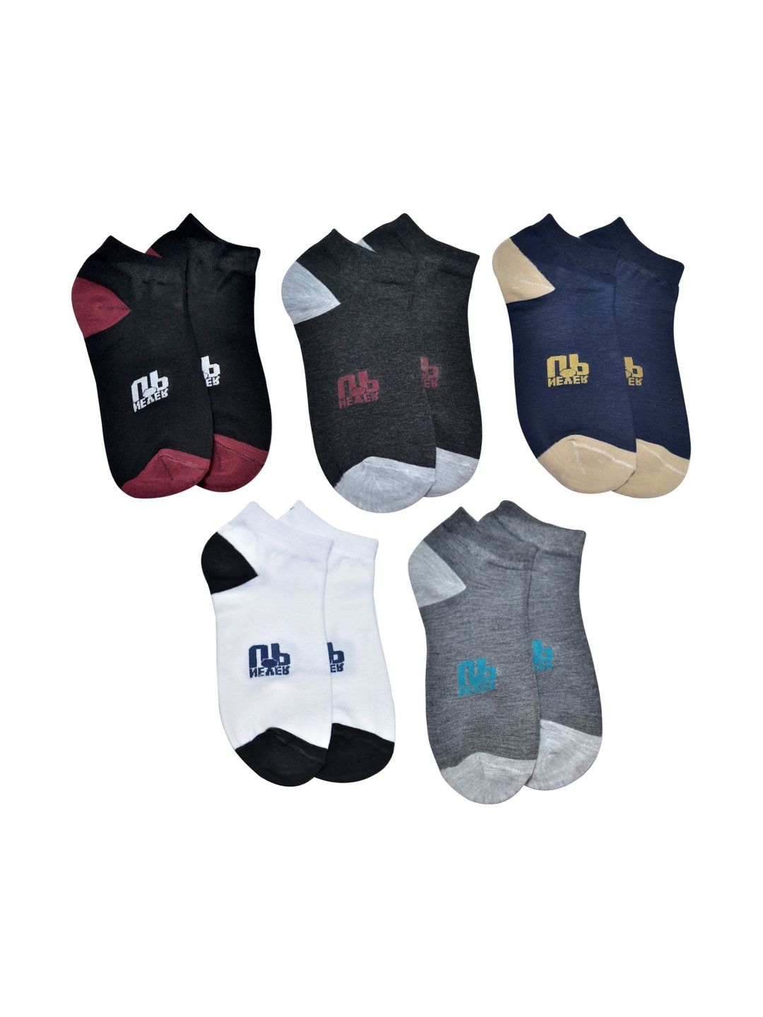 GARUN Men Pack of 5 Cotton Colourblocked Ankle Length Socks