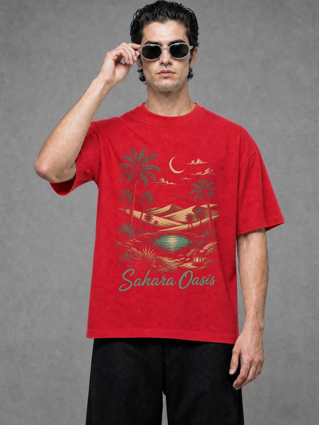 FARDA Unisex Printed Drop-Shoulder Sleeves T-shirt