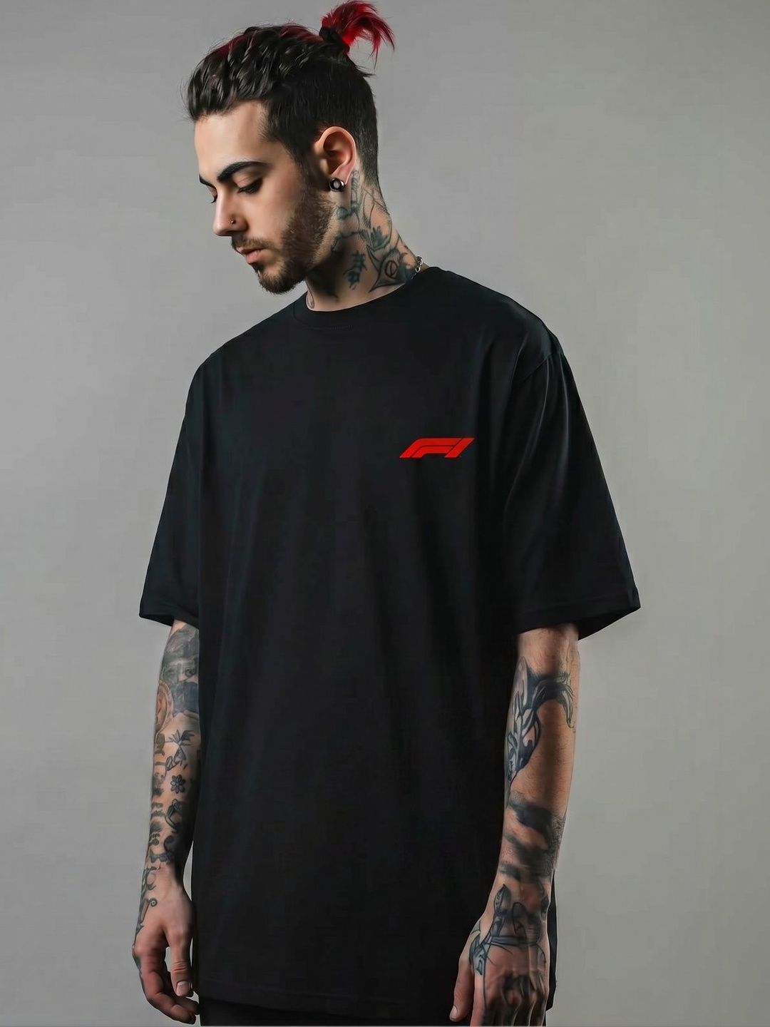 Getsetwear Men Rapid-Dry Graphic Printed Round Neck Cotton Oversized T-shirt