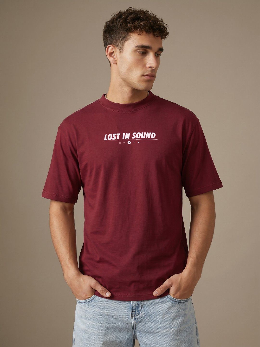 glitchez Round Neck Relaxed Fit Typography Print T-shirt