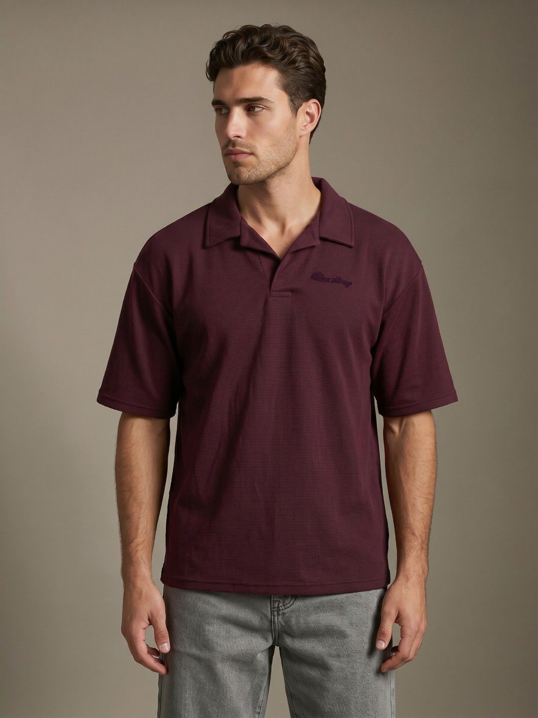 glitchez Men Polo Collar Oversized Fit T-shirt