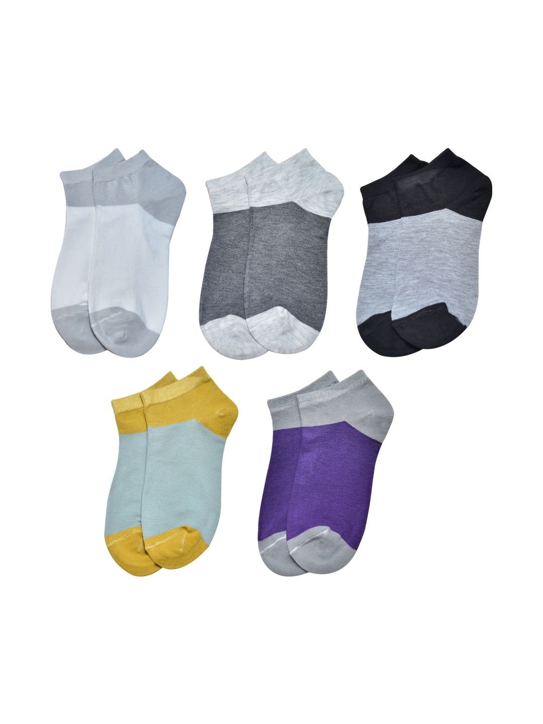 GARUN Unisex Pack of 5 Cotton Colourblocked Ankle Length Socks