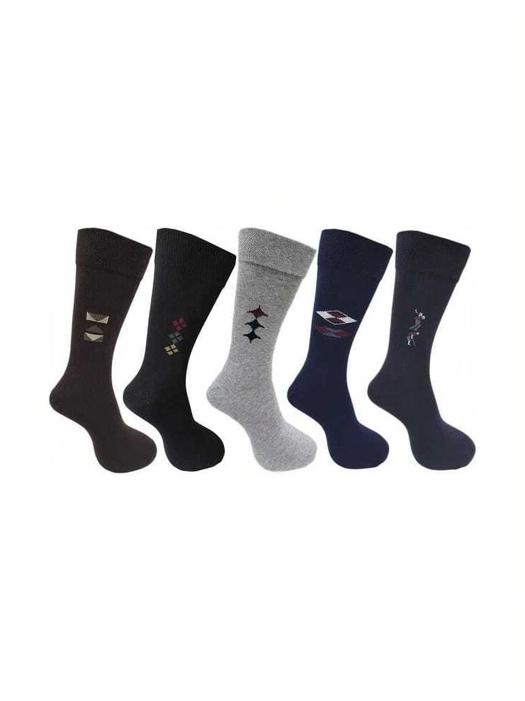 GARUN Men Pack of 5 Cotton Patterned Calf Length Socks